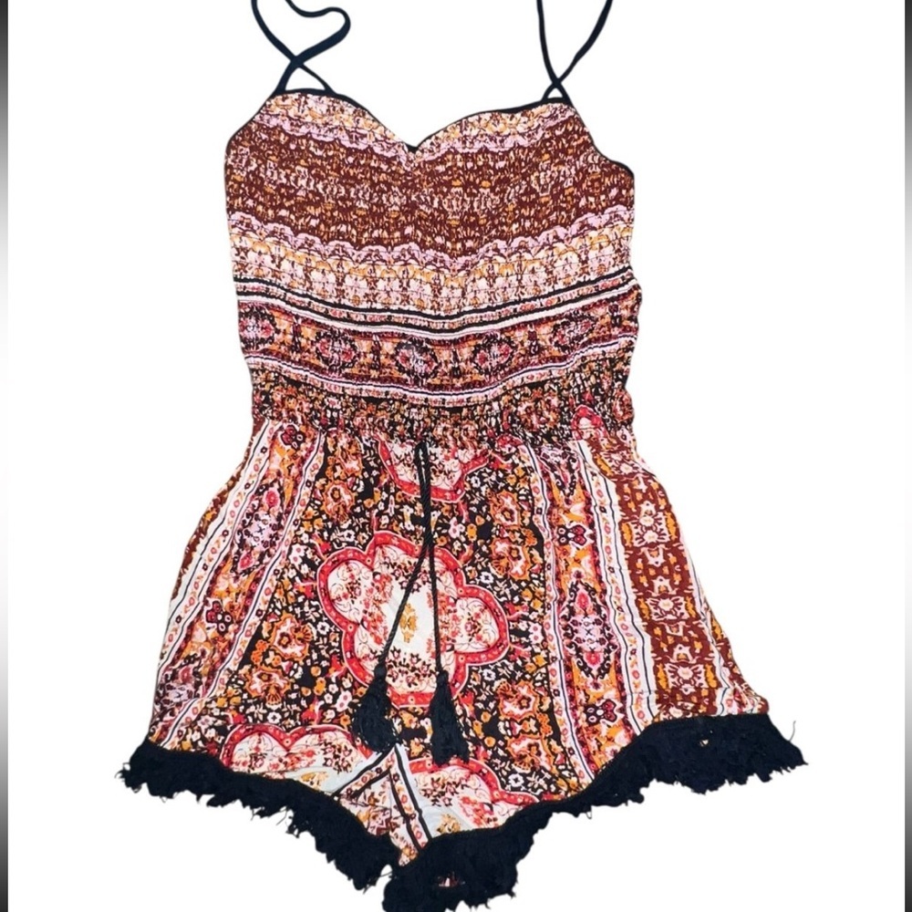 Band of Gypsies Bohemian Print Romper with Tassels size XS
